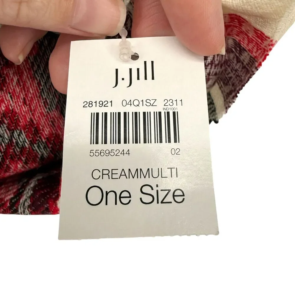 J. Jill Infinity Scarf Fair Isle Jacquard Cream Fringe Boho Wrap Knit Cozy NWT